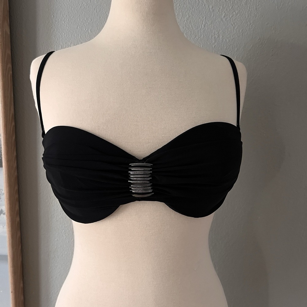 Gideon Oberson Black Underwire Push Up‎ Bandeau Bikini Swim Top Sz 8
